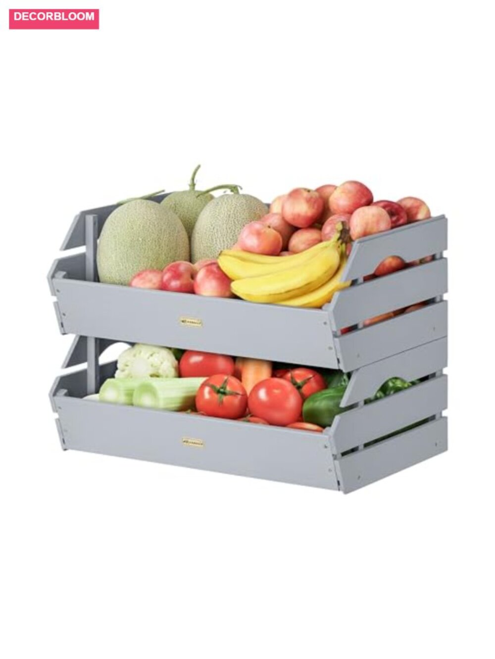 Set of 2 Large Rustic Wooden Crates Stackable Storage Basket with Handles